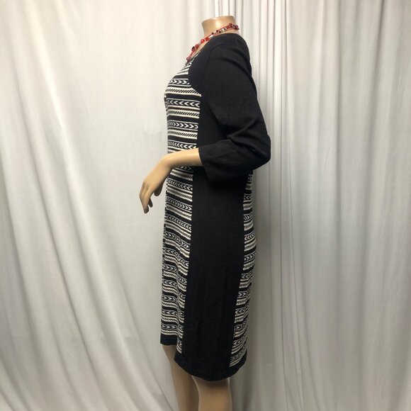 Cato Sweater Dress Womens Size Large Black White Patterned Knit Knee Length - Picture 3 of 8